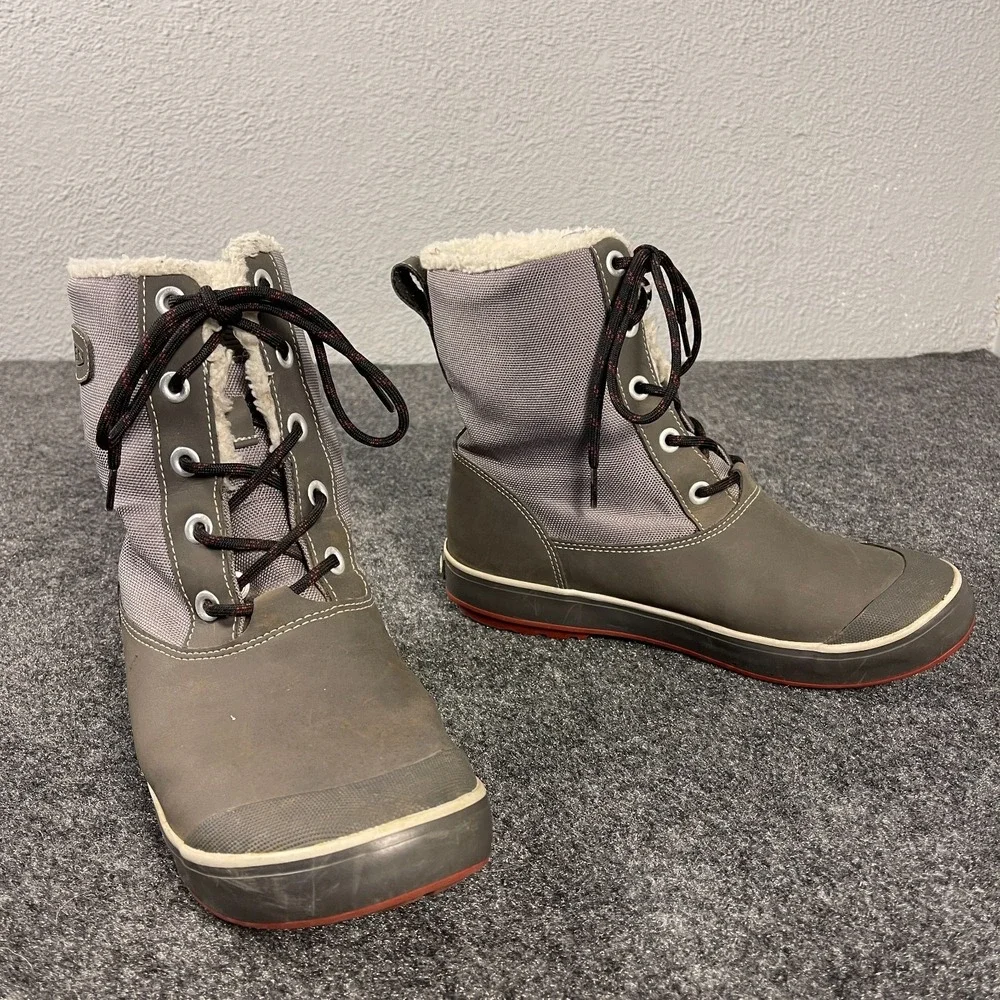 KEEN Elsa Boots Womens 9 Gray Waterproof Duck Winter Fleece Lined Lace Up